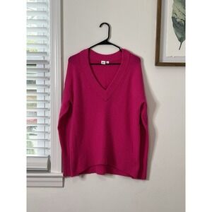 Gap Womens Relaxed Chunky Pullover‎ V-Neck Sweater Hot Pink Loose Fit Size M